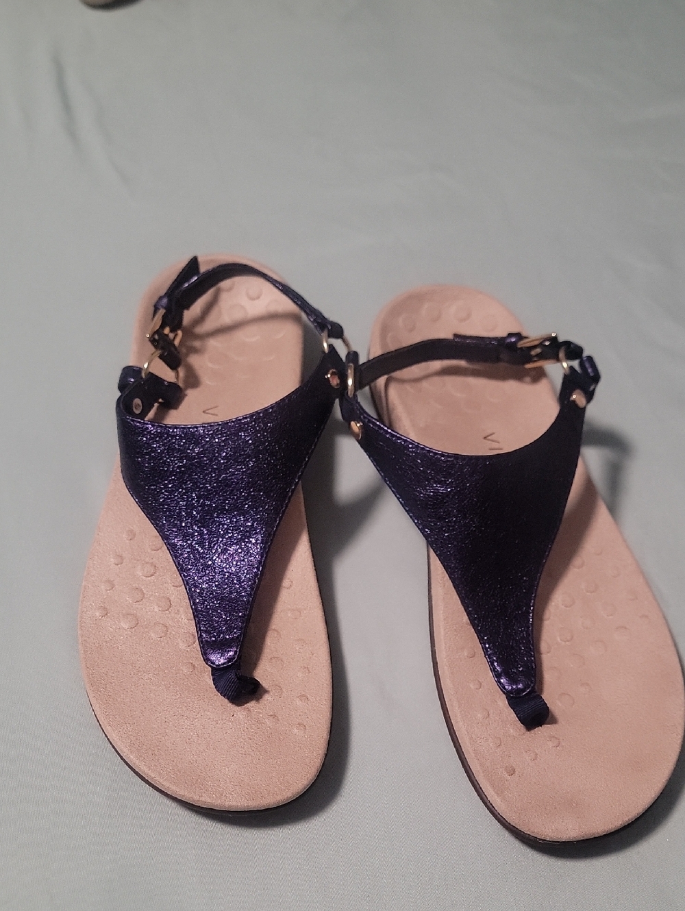 Vionic Metallic Purple T-Strap Sandals